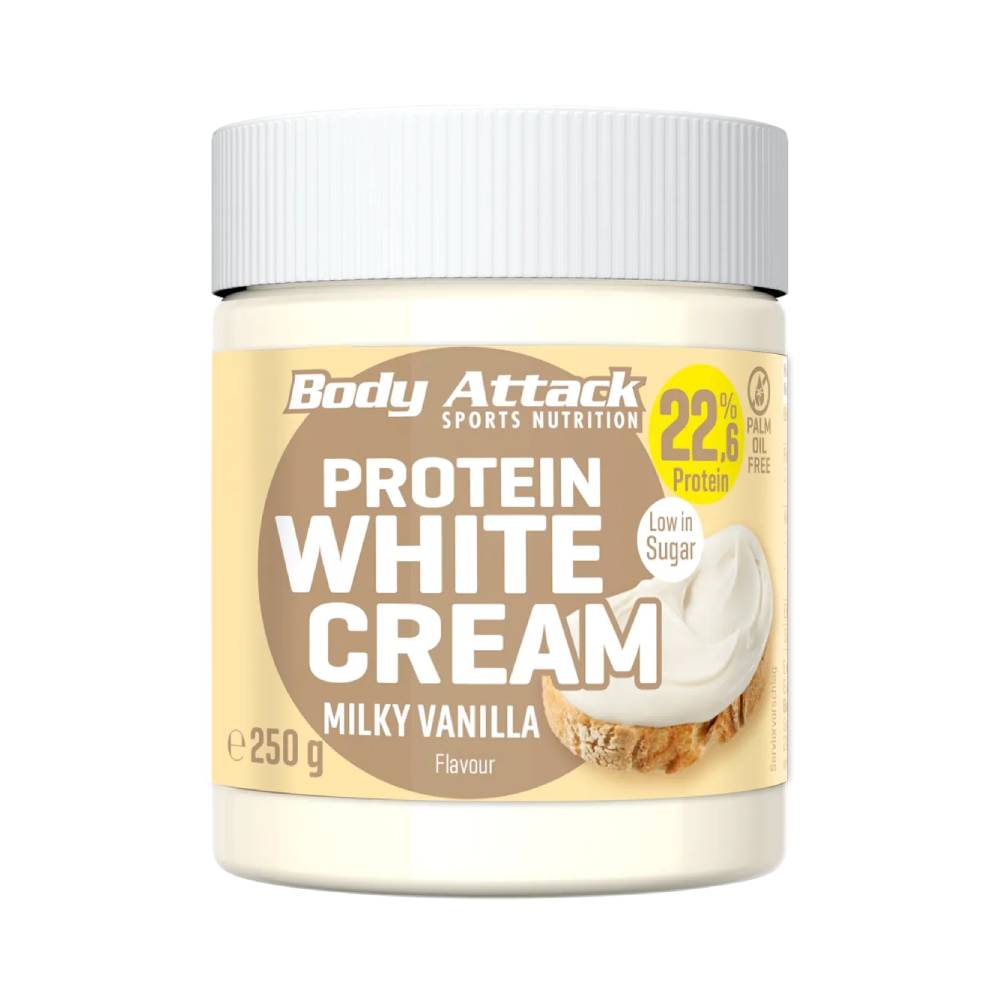 Protein White Cream, 250g, Body Attack, Crema proteica tartinabila cu aroma de vanilie