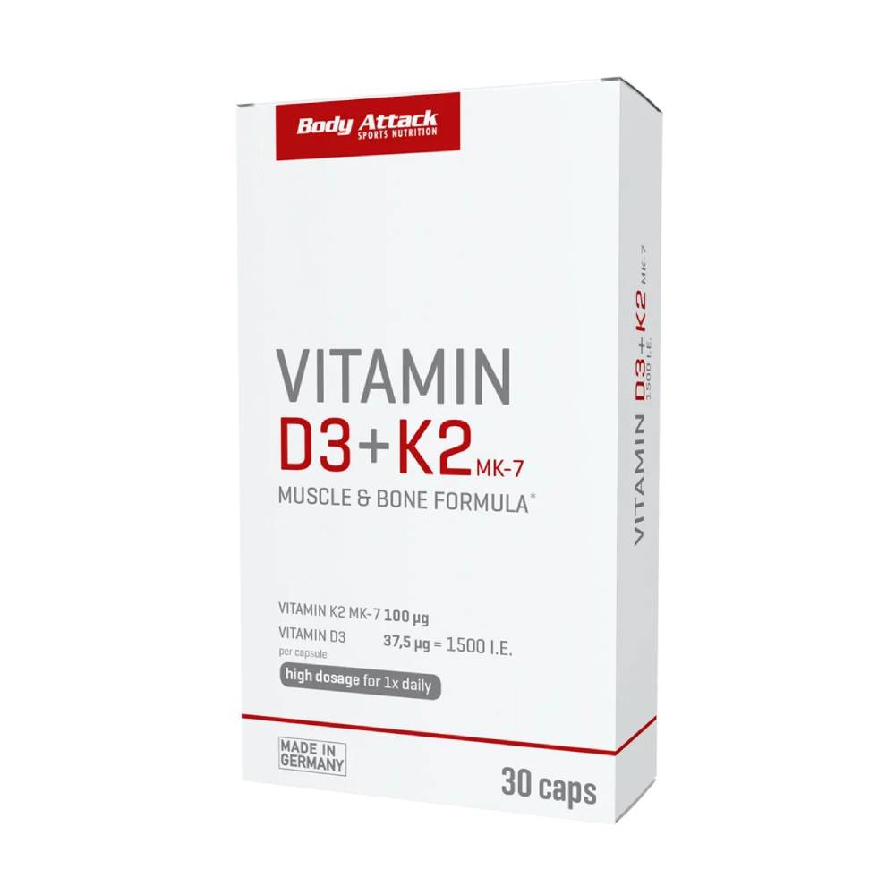 Vitamina D3 + K2, 30 capsule, Body Attack, Supliment alimentar pentru sanatate