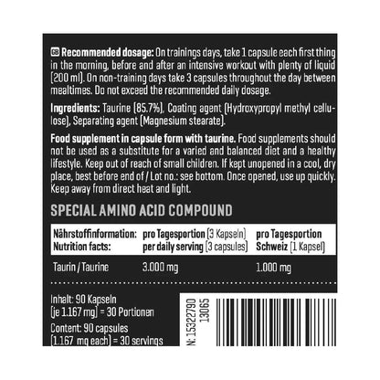 Taurina 3000mg, 90 capsule, Body Attack, Supliment alimentar pentru performanta