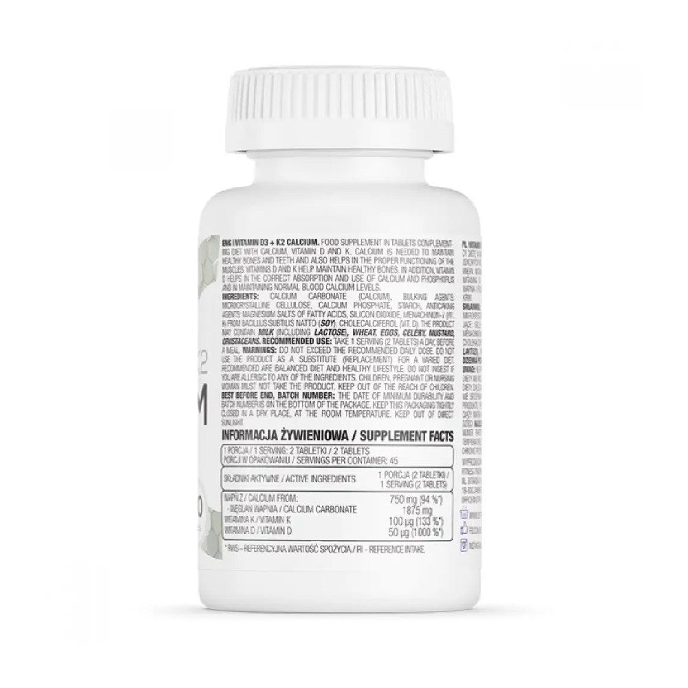 Suplimente pentru oase si articulatii | Vitamina D3+K2+Calciu, 90 capsule, Ostrovit, Supliment alimentar pentru sanatate 1