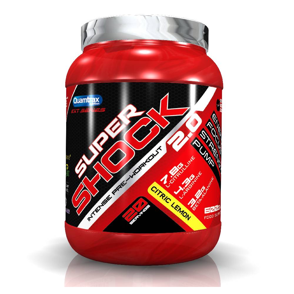 Pre-workout | Super Shock pre-workout, 600g, pudra, Quamtrax, Cu adaos de cofeina 1