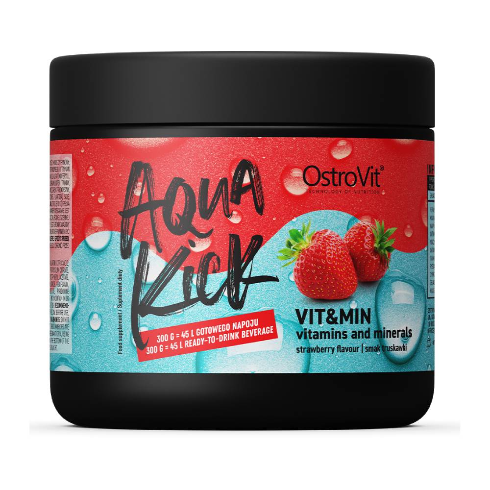 Vitamine si minerale Aqua Kick Vit&Min, pudra, 300g, Ostrovit, Complex minerale si vitamine Strawberry 1